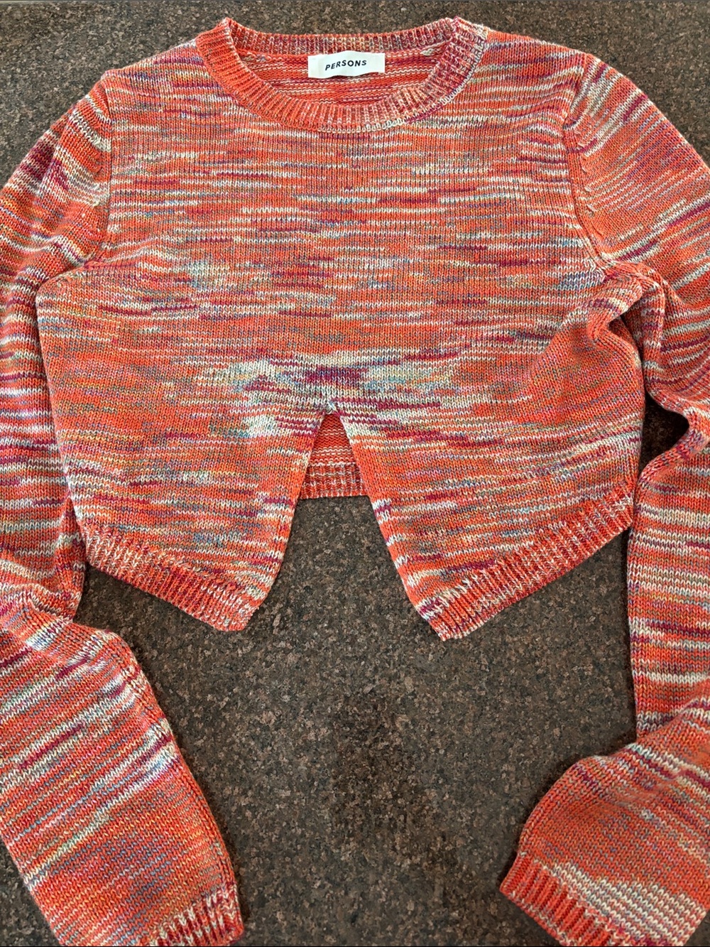 Persons Ladies Orange Marled Cropped Crewneck Sweater-S